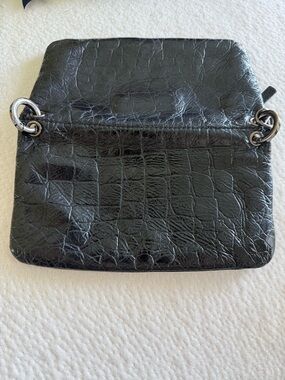 NICOLI Black Croc-Embossed Leather Clutch